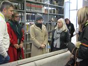 In front of the stone throughs in the library